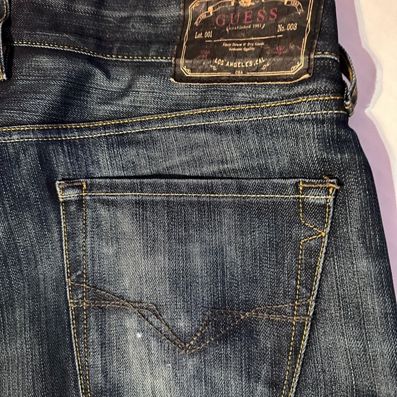 Guess Vintage Bootcut Button Fly Jeans Mid Rise Distressed Blue Denim 33x30 - Picture 14 of 16